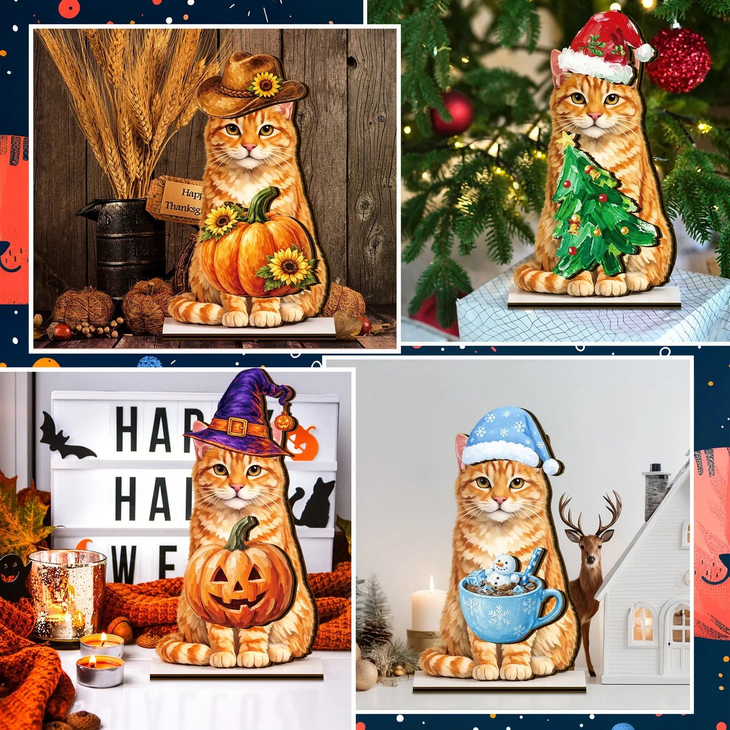 🎉🐾 Interchangeable Seasonal Animal Wooden Decor Set