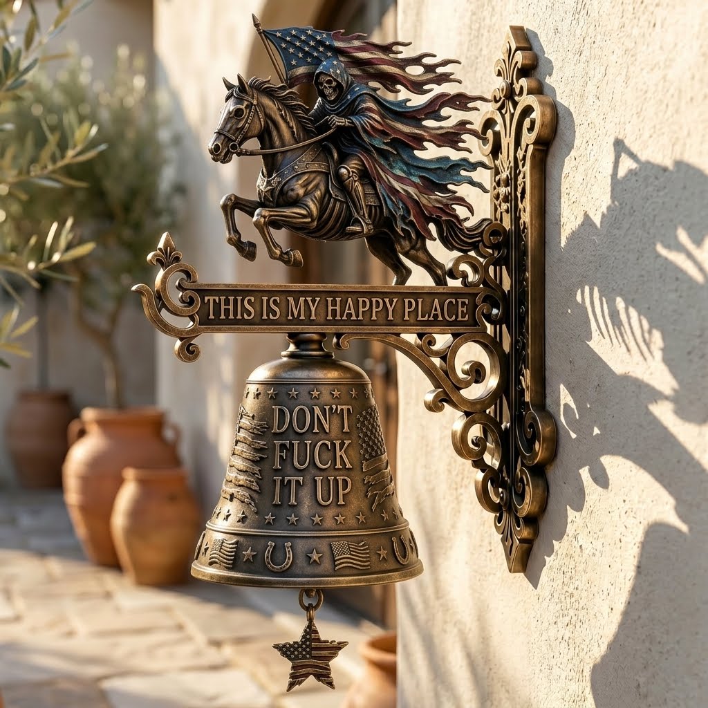 š Skull Dragon Rider Bell ā āThis Is My Happy Placeā Wall Bell