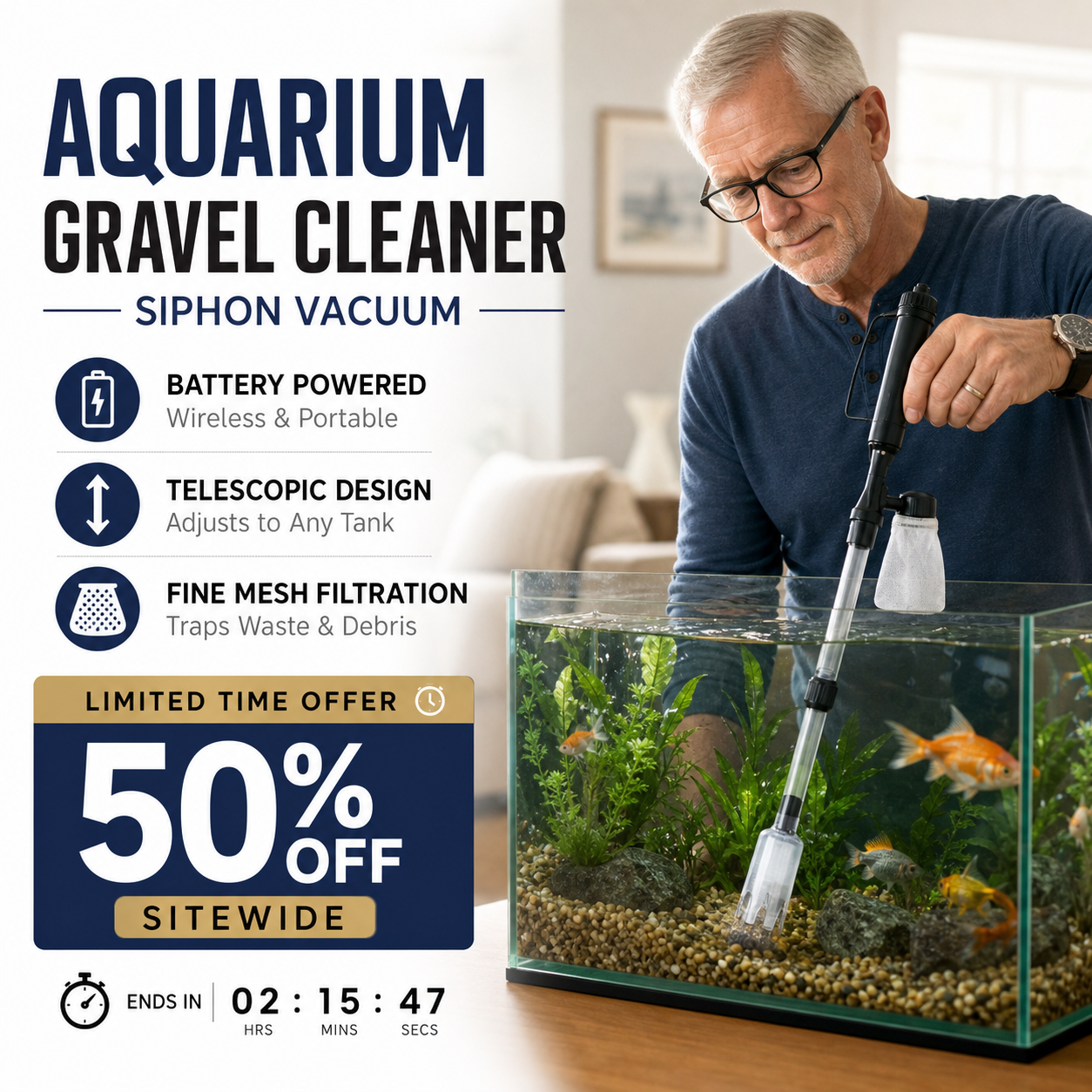 50% off 🔥 Electric Aquarium Gravel Cleaner