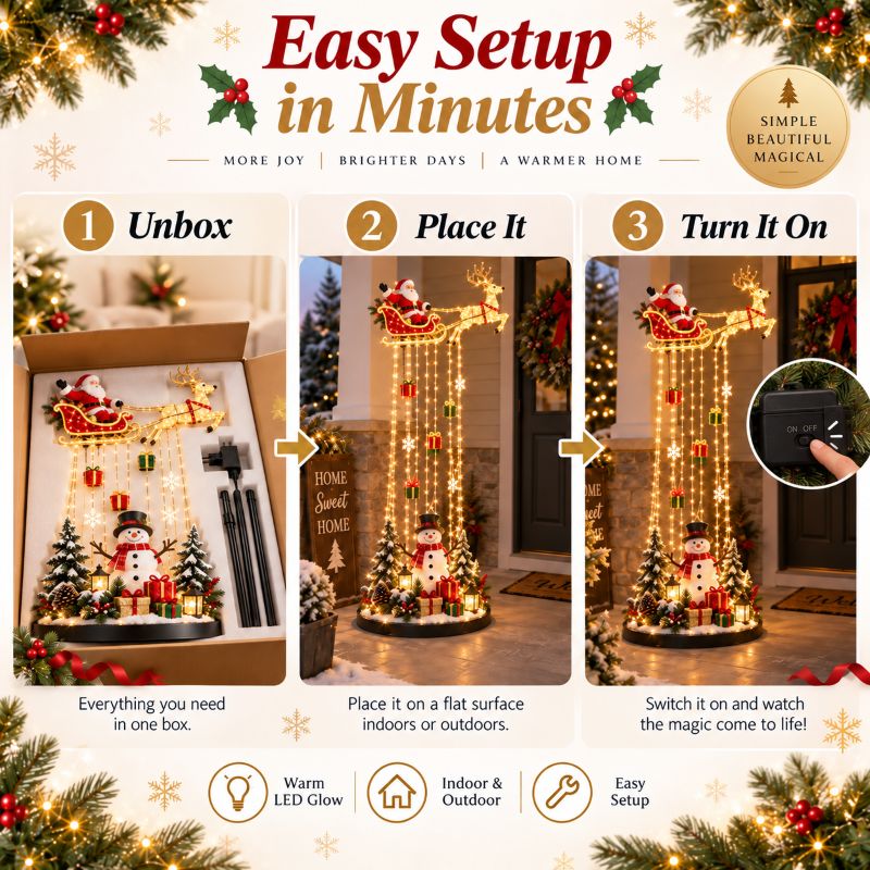 🎅 Santa’s Magical Sleigh Light Cascade™ – Lighted Christmas Decor