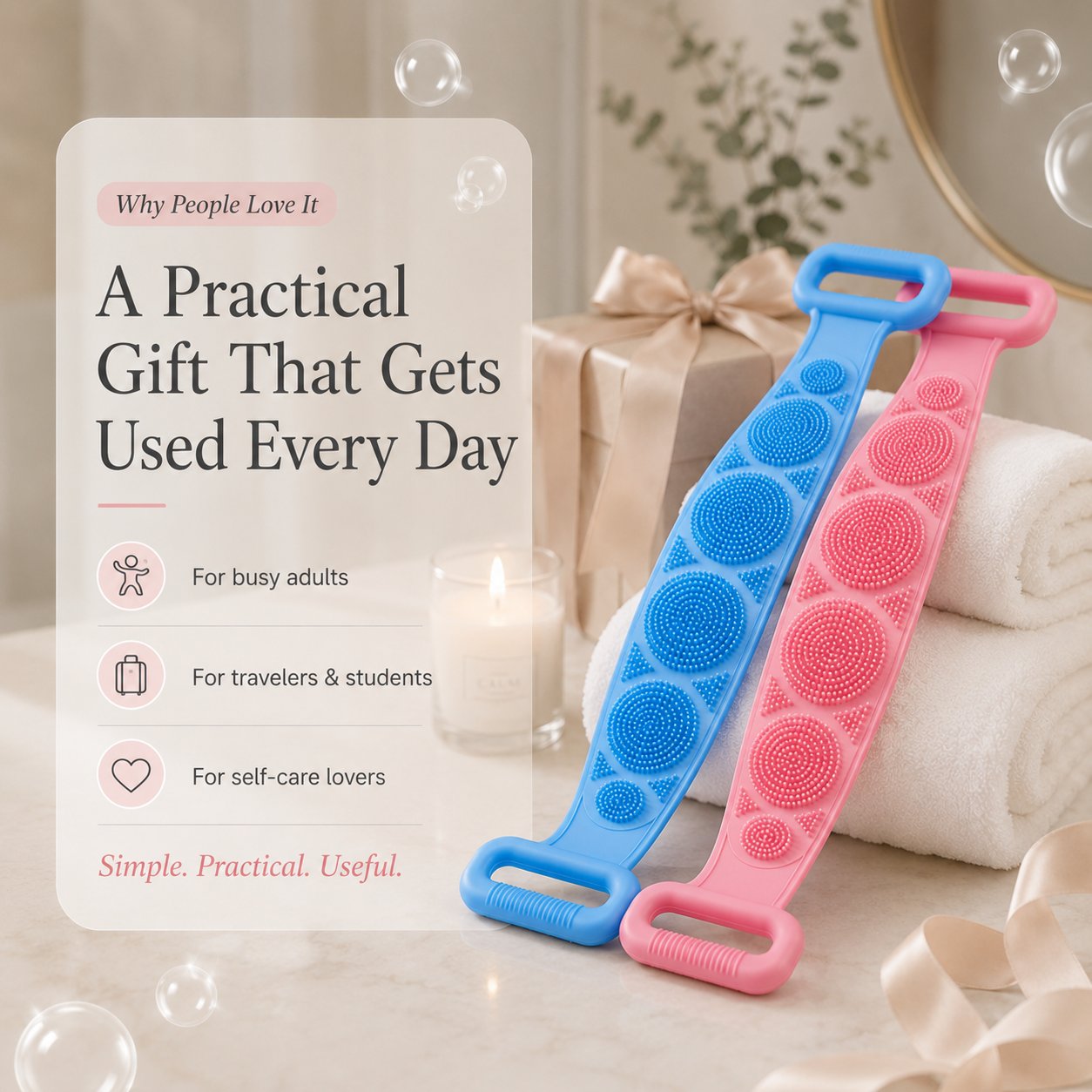 🧼Silicone Bath Brush – Double-Sided Back Scrubber