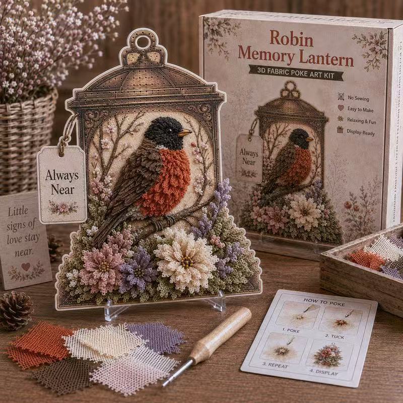 š¦3D Fabric Poke Art Memory Lantern Kitš„No-Sew DIY Bird-Themed Memorial for Adult Beginner Handmade Hobby Gift