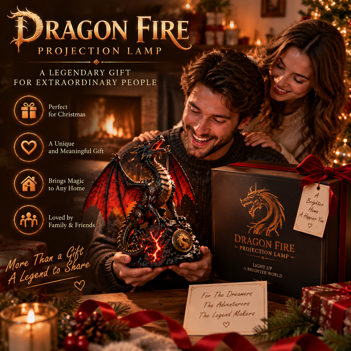🔥 LAST DAY 50% OFF - Dragon Fire Projection Lamp ✨ Turn Your Room Into A Legendary Realm