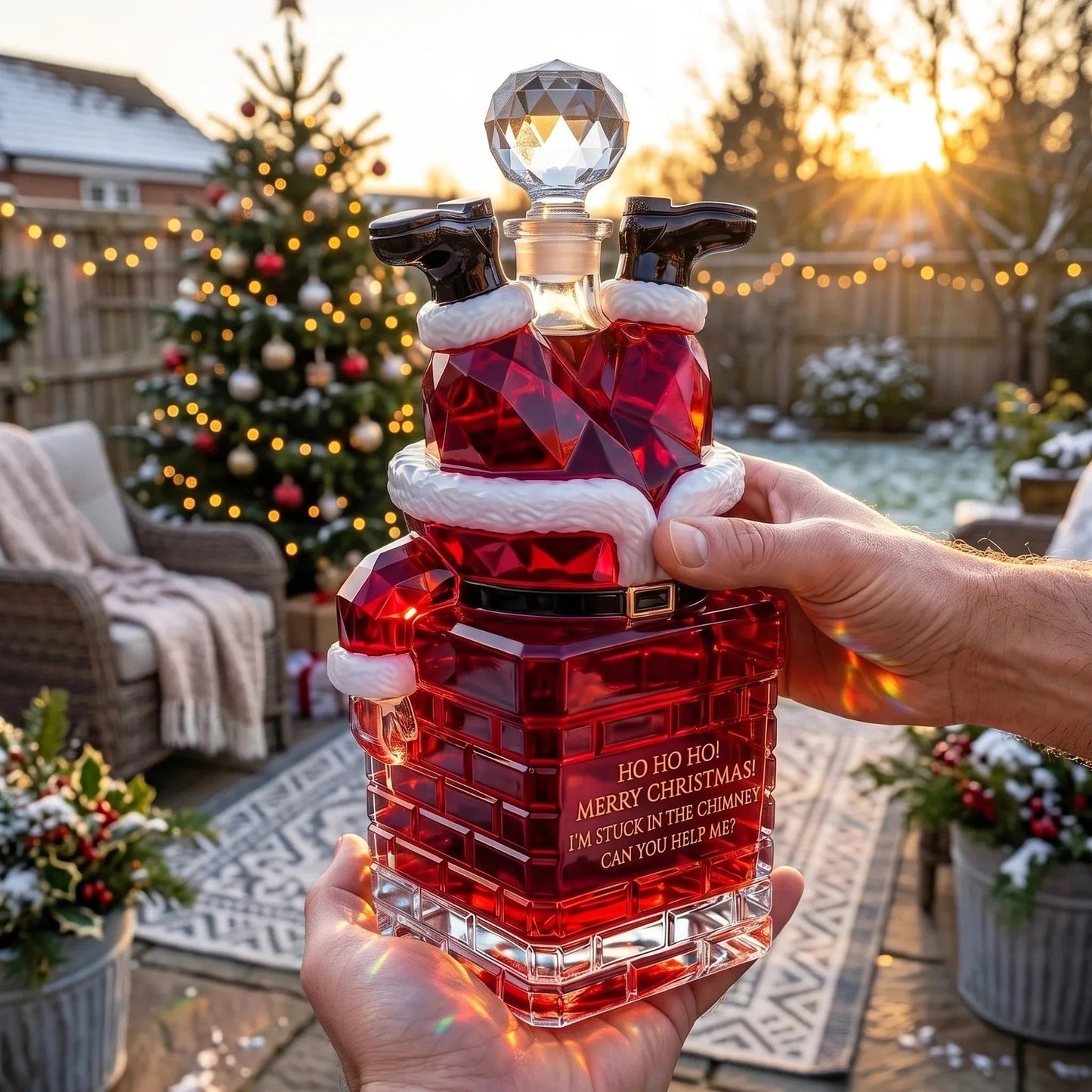 🎅 Santa Stuck in the Chimney Whiskey Bottle