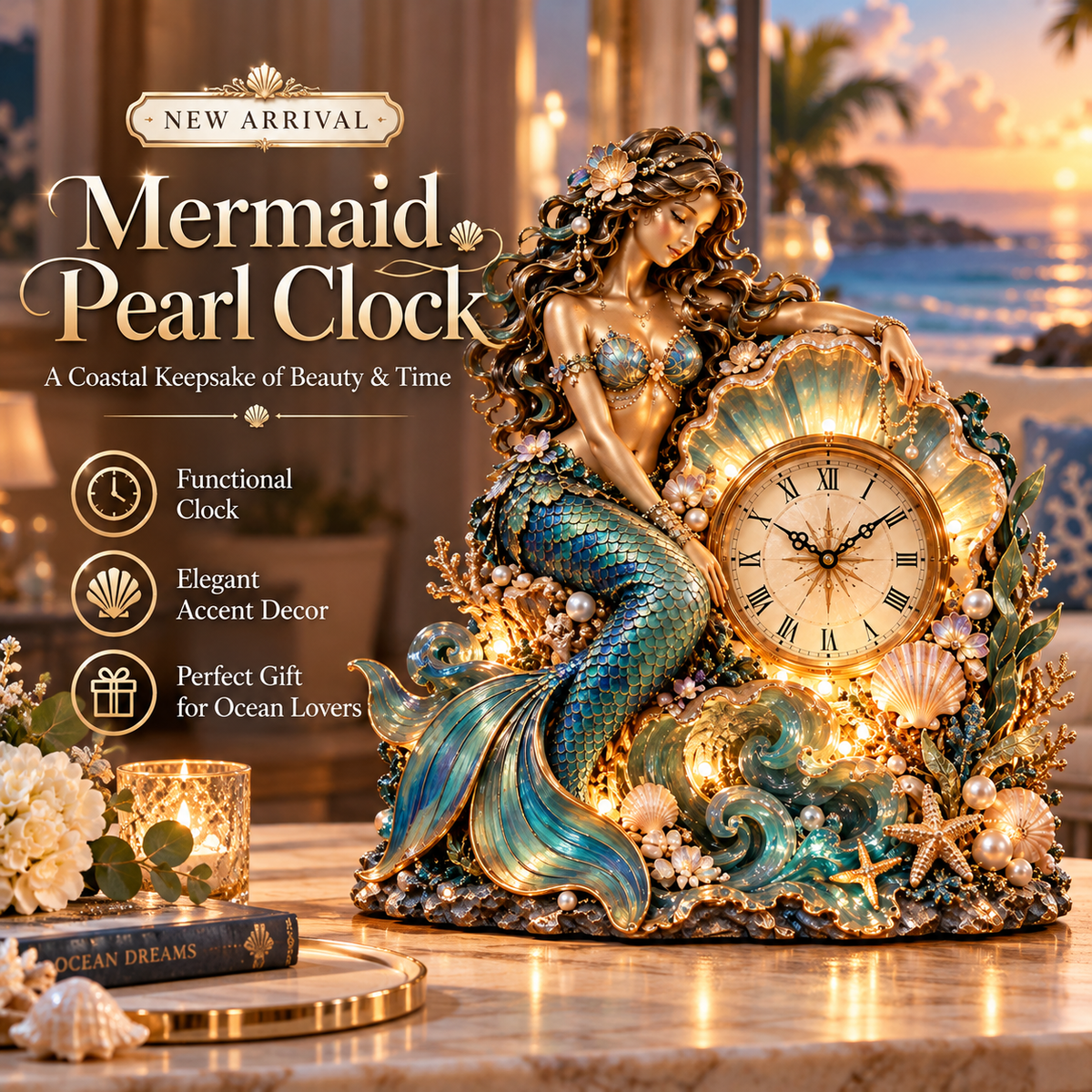 ✨ Last Day 50% OFF -🧜♀️Mermaid Pearl Clock