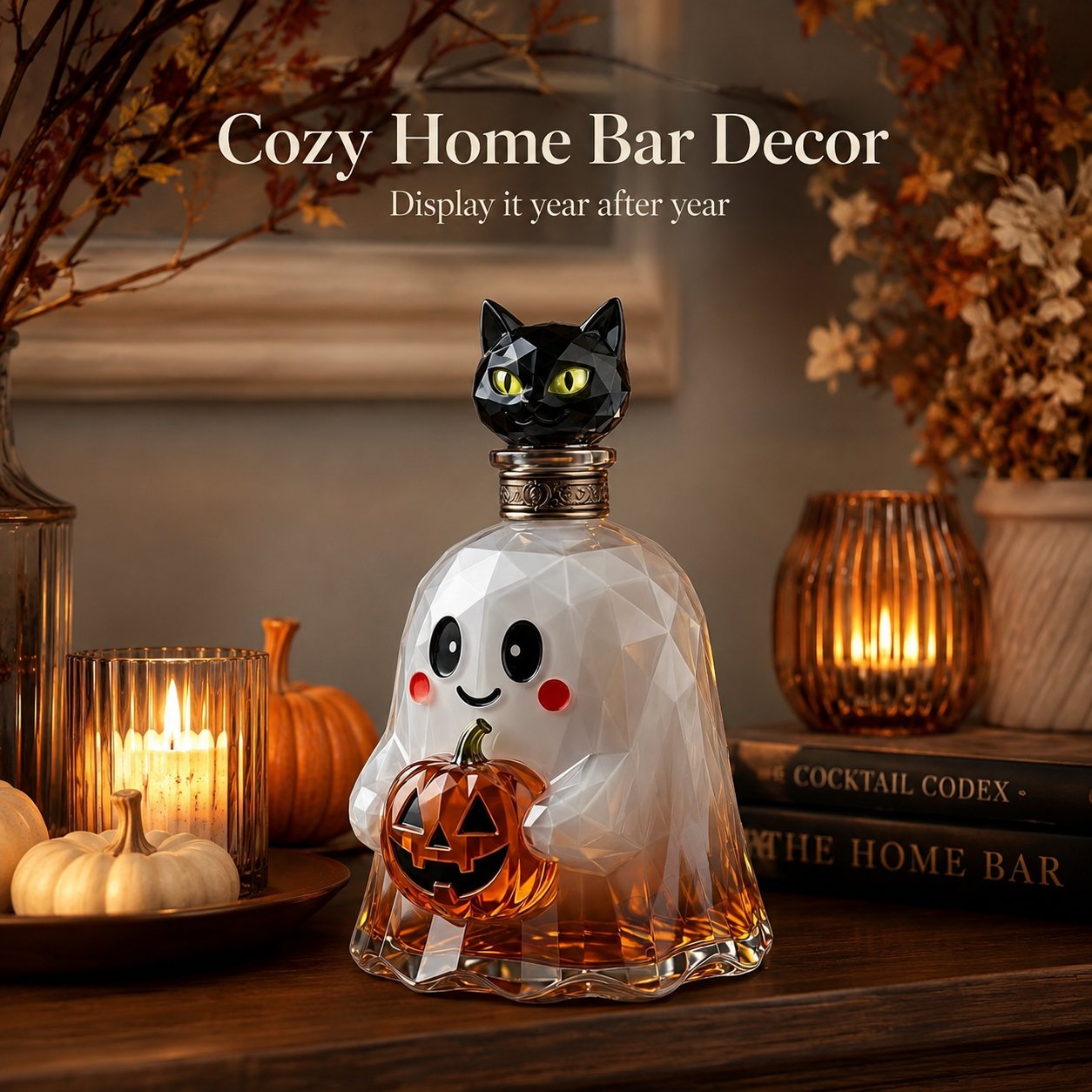 👻🐈⬛ Ghost Pumpkin Halloween Decanter 🎃 Spooky Glass Whiskey Bottle