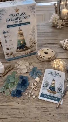 ⏳ Last Day 49% OFF – 🌊 Beginner-Friendly DIY Lighted Sea Glass-Style Lighthouse Kit Collection | Complete Kit with Sea Glass-Style Pieces, LED Lights & Step-by-Step Guide Included 💕