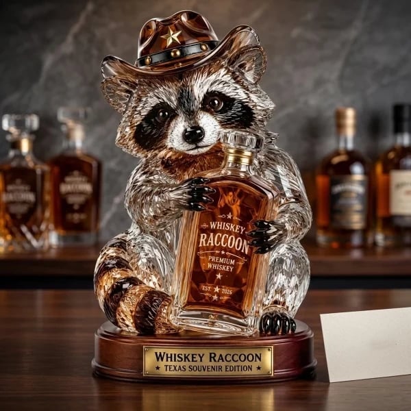 š¦ Wild West Whiskey Raccoon Crystal Statue