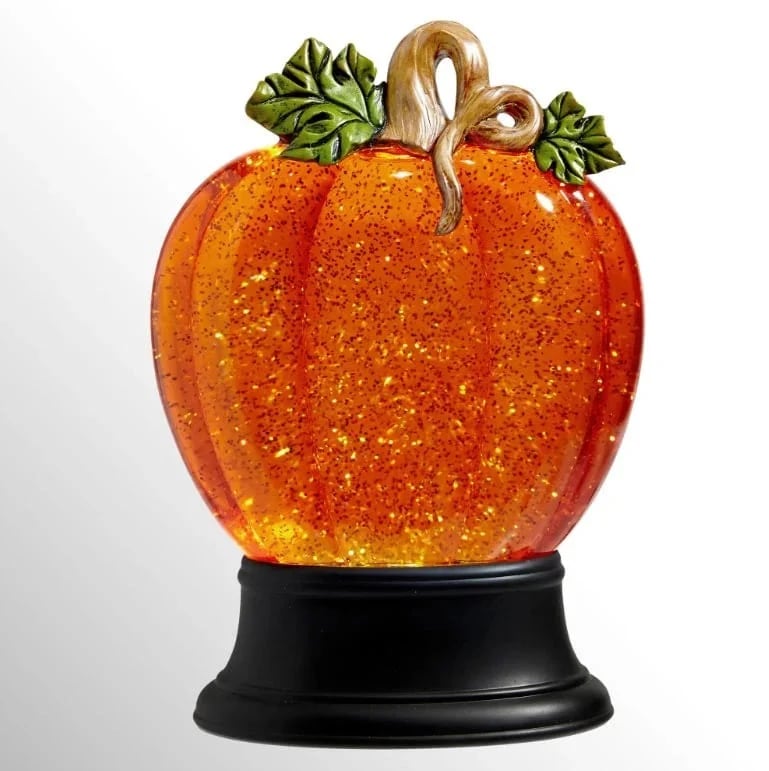 šOrange Fall Pumpkin Lighted Glitter Swirl Water Globe