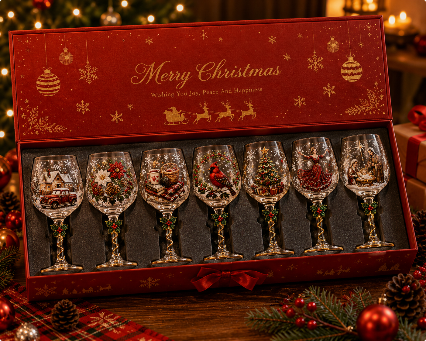 🔥Last day with huge discounts!🎁Christmas 3D Wine Glass Collection Gift Box Set✨