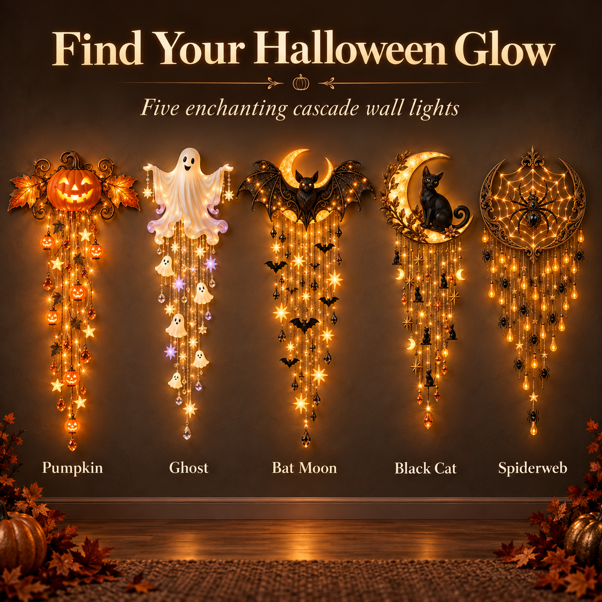 🎃 Halloween Cascade Wall Light – Sculpted Décor with a Warm, Magical Glow