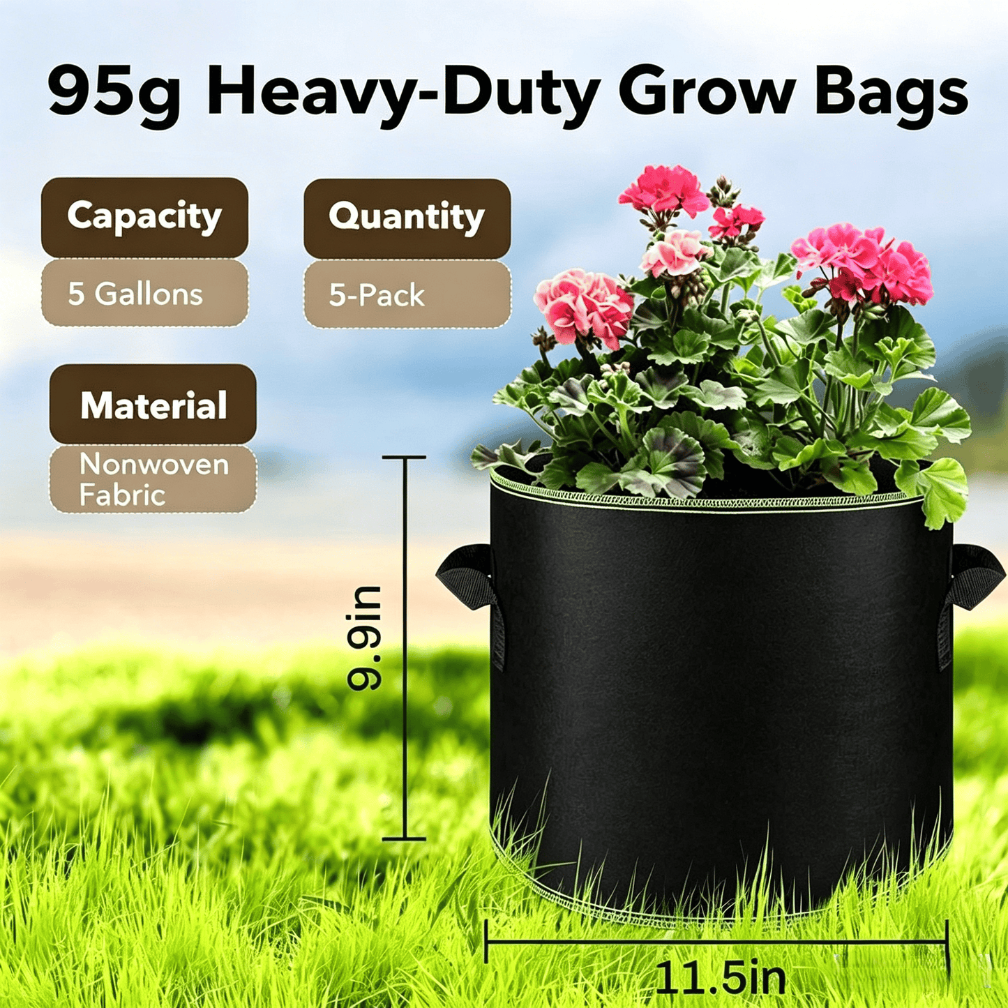 🌱🎁Last Day 50% OFF 5-Pack 5 Gallon Grow Bags🪴