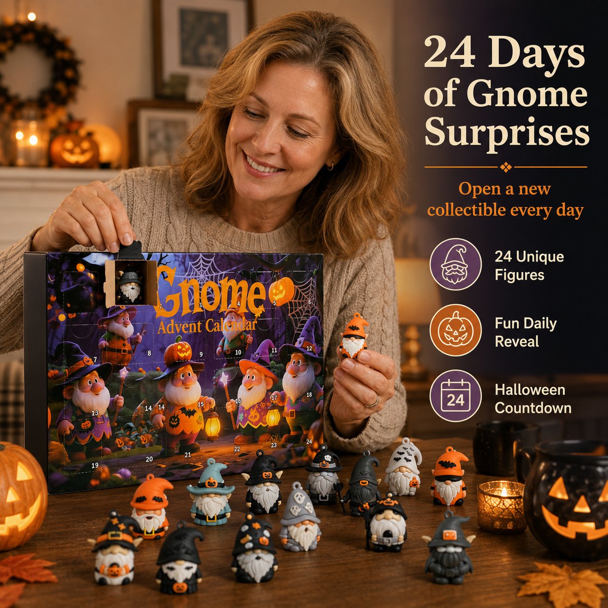 š„LAST DAY 50% OFF - 24 Days of Halloween Gnome Surprise Figures Advent Calendar Box