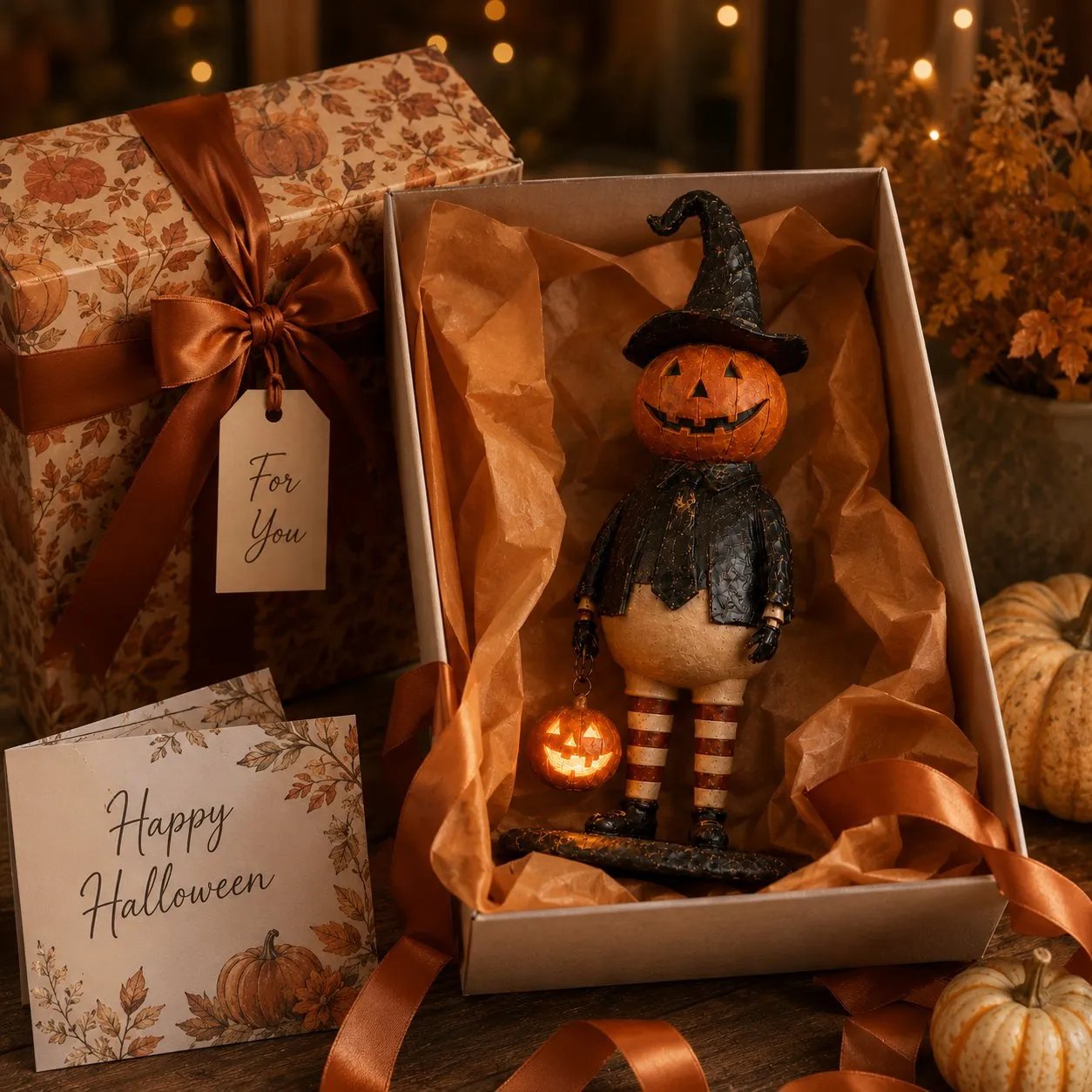 šāØPumpkin Witch Lantern Figurine ā Spooky Whimsy Halloween Home Decor
