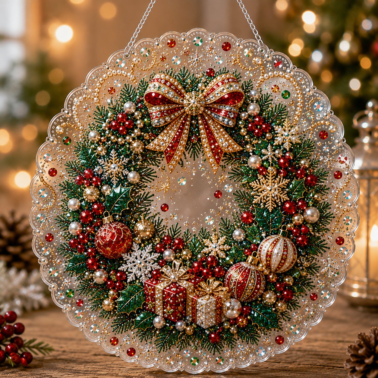 🎄 LAST DAY 49% OFF – ✨ Christmas Pearl Diamond Art Hanging Ornament Kit | Luxury Flocked Canvas with Scratch-Resistant Non-Fading Pearl Beads DIY Handmade Holiday Hanging Decor 🎅💎