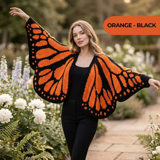 🦋 Monarch Butterfly Cardigan – Handcrafted, Bold & One of a Kind 🧶✨