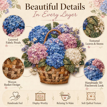 🌸🧵 Premium Floral Basket Patchwork DIY Kit | High-Quality Layered Fabric Bouquet with Raised Petals & Woven Basket Details ✨