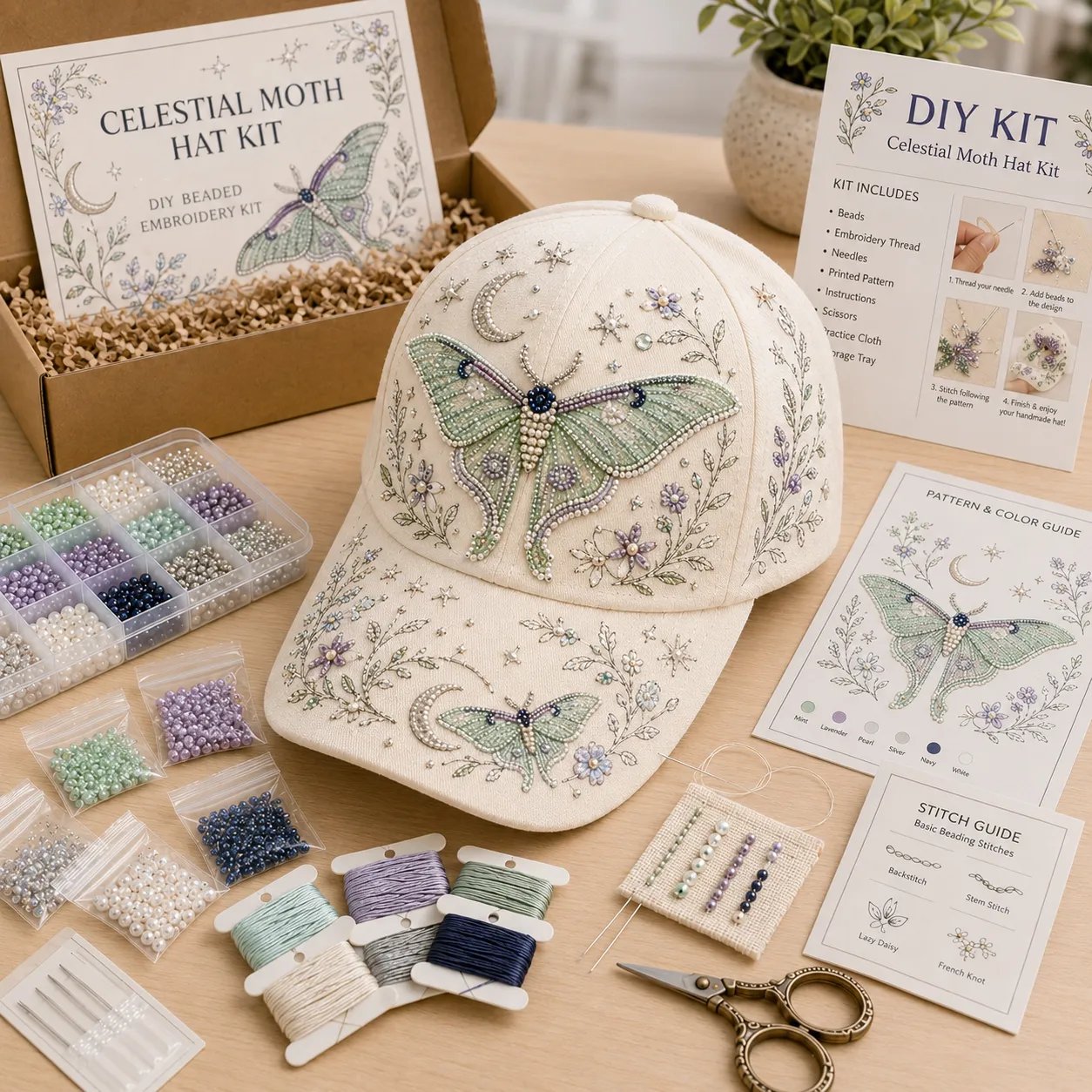 🧢🌸 Premium Hummingbird Garden Beaded Hat DIY Kit | Luxury Flocked Canvas with Scratch-Resistant Non-Fading Pearl Beads DIY Handmade Floral Cap Decor 🌿🪡✨