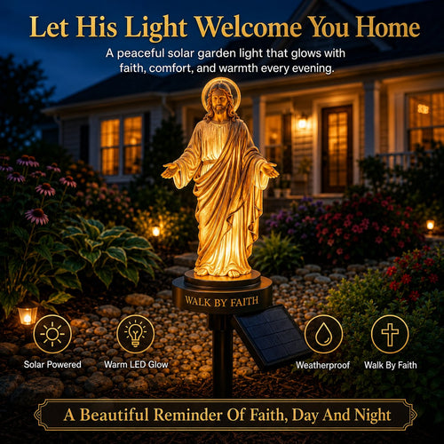 🔥 LAST DAY 49% OFF – ✝️ Walk by Faith Solar Jesus Garden Light | Automatic Warm Halo Glow, Weather-Resistant Ground Stake & No-Wiring Outdoor Faith Decor ✨