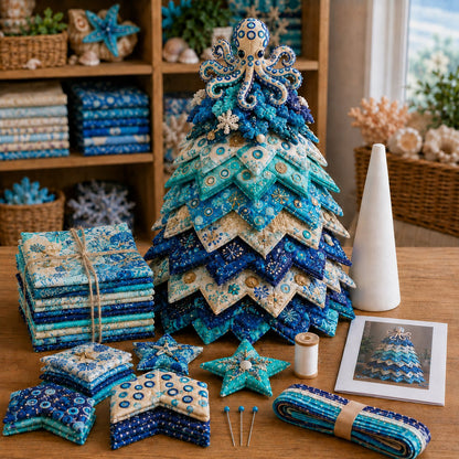 🌊 Ocean Dreams Layered Fabric Tree Craft Kit | Create a Freestanding Coastal Centerpiece with Coordinated Fabrics & Marine Topper 🐚✨
