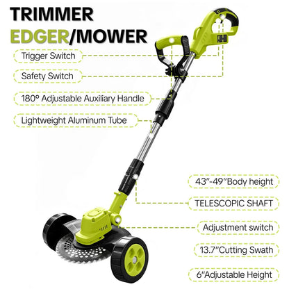 🍃3-in-1 Cordless Lawn Mower with Dual 21V Batteries – Lightweight Grass Trimmer & Edger for Effortless Yard Care