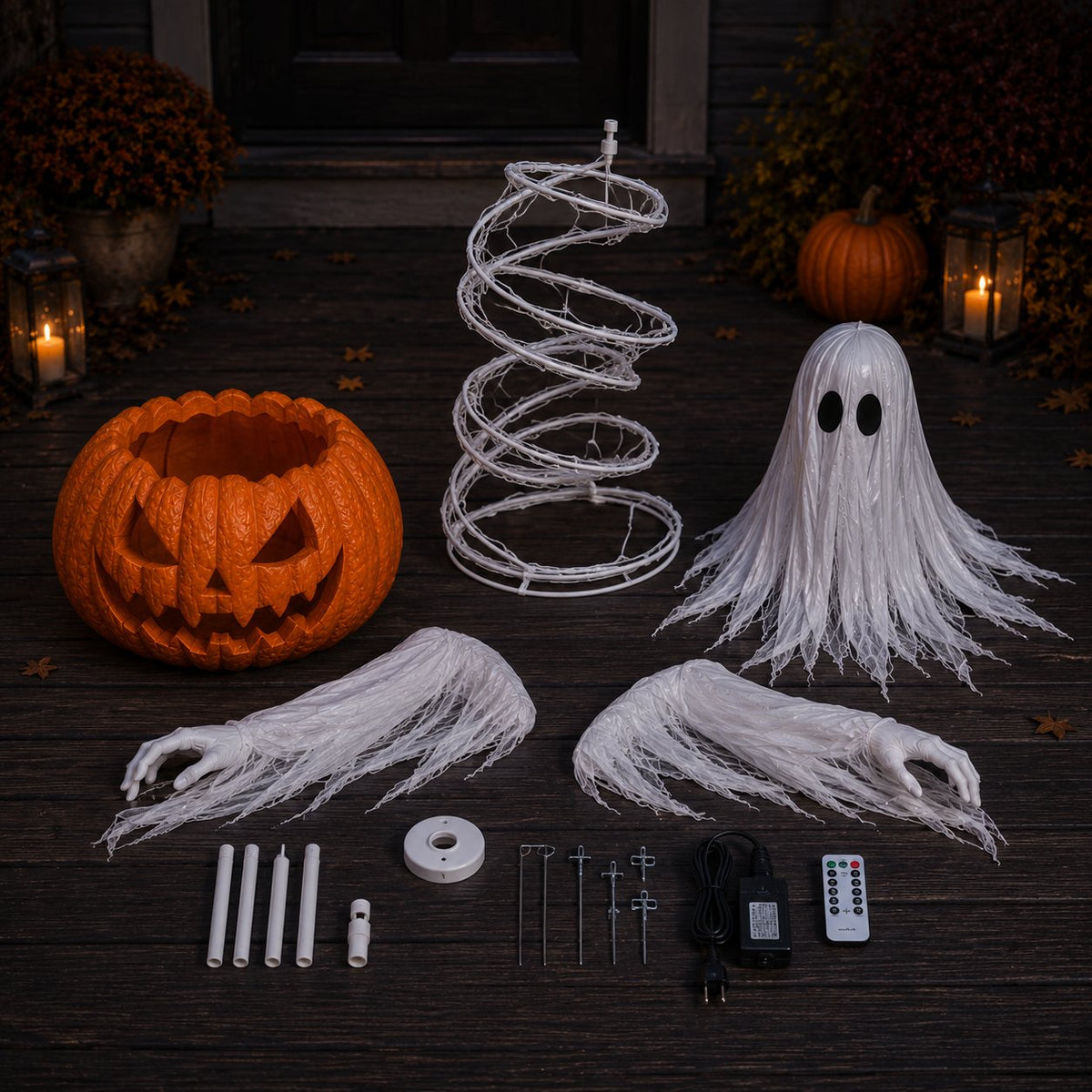 Swirling Ghost Pumpkin Yard Lamp components