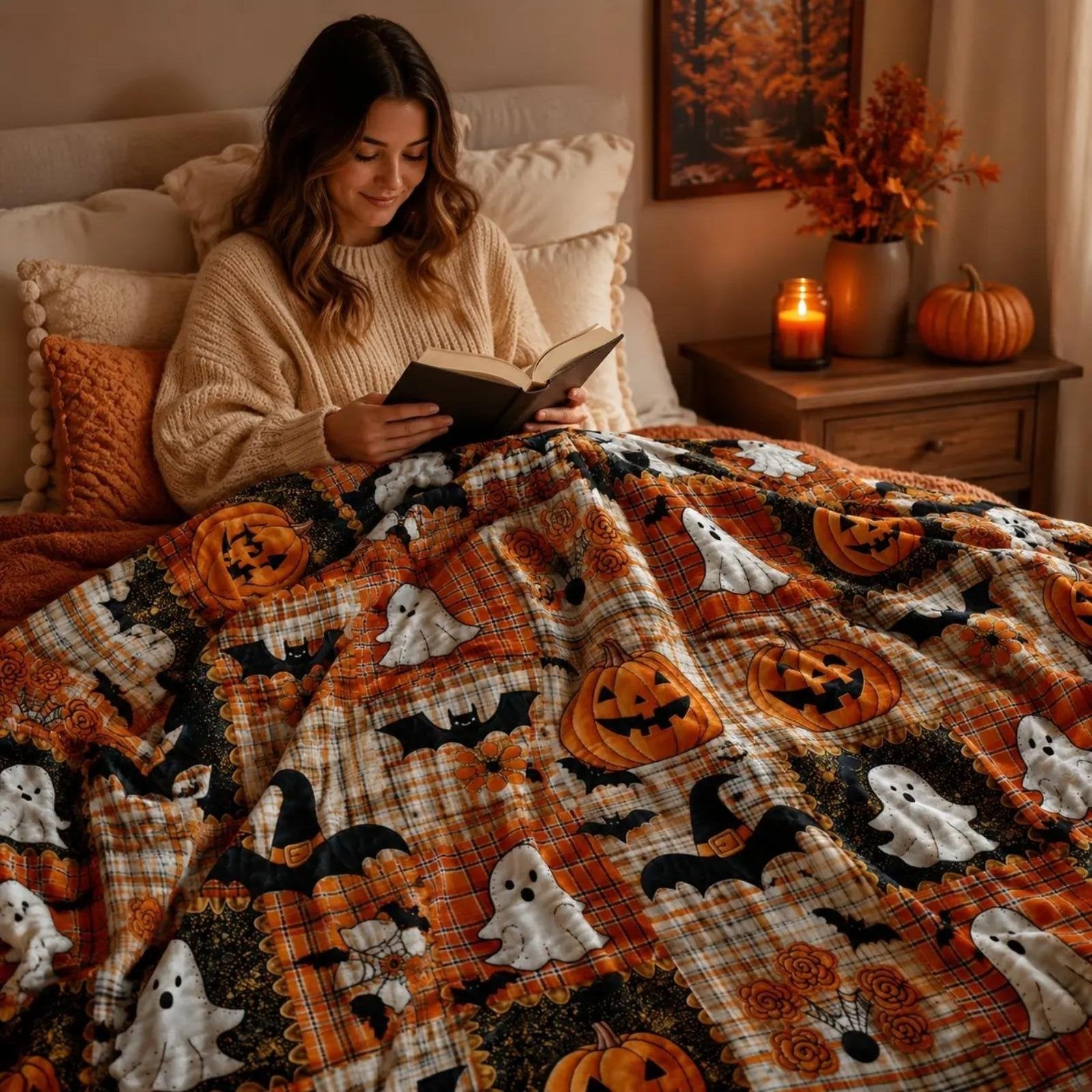 🎃🔥Halloween Pumpkin & Bat Flannel Throw Blanket, Soft Lightweight Cozy Blanket for Sofa & Bed(✨Buy 2 Free Shipping)
