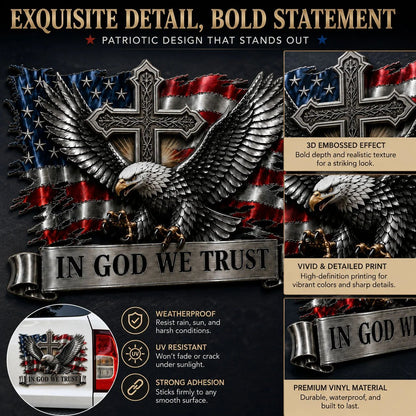 🦅 In God We Trust Bald Eagle Car Emblem | American Flag Faith Badge For Proud Patriots