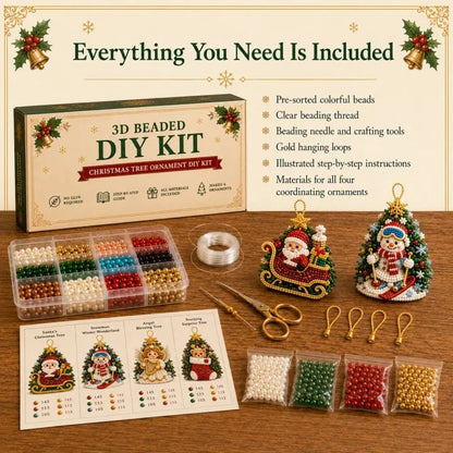 🎄DIY 3D Christmas Beaded Ornament Kit | Complete 4-Piece Set with Glass Beads, All Tools & Step-by-Step Guide Included 💕