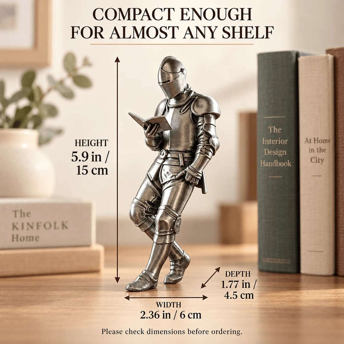 ⚔️ Reading Knight Bookshelf Statue | Medieval Fantasy Bookend Décor