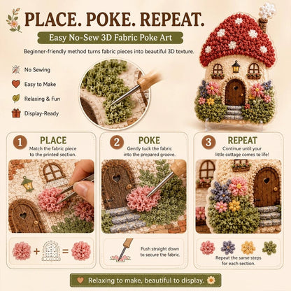 ✨ Whimsical Village 3D Fabric Poke Art Kit | No-Sew Storybook Cottage Craft with Soft 3D Texture, Poke Tool & Display Stand 🏡🧵