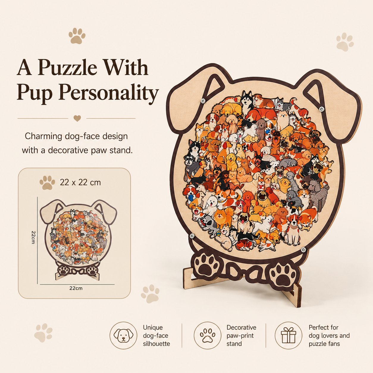 🔥Last Day 50% OFF - Charming Dog Breed Wooden Silhouette Puzzle Board With Stand