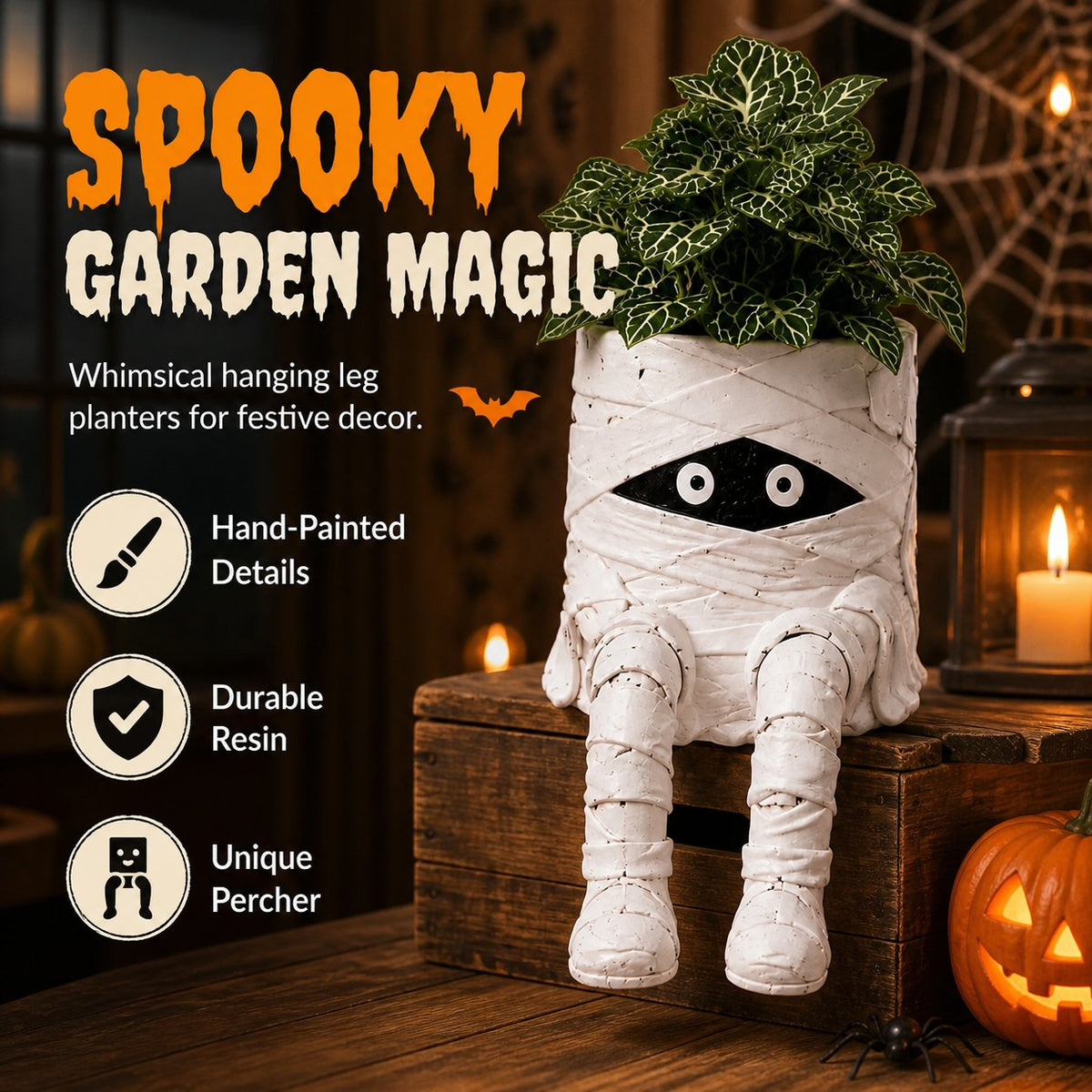 🔥LAST DAY 50% OFF - 💀🎃Halloween Whimsical Hanging Leg Planter Hand-Painted Resin Succulent Pot💐
