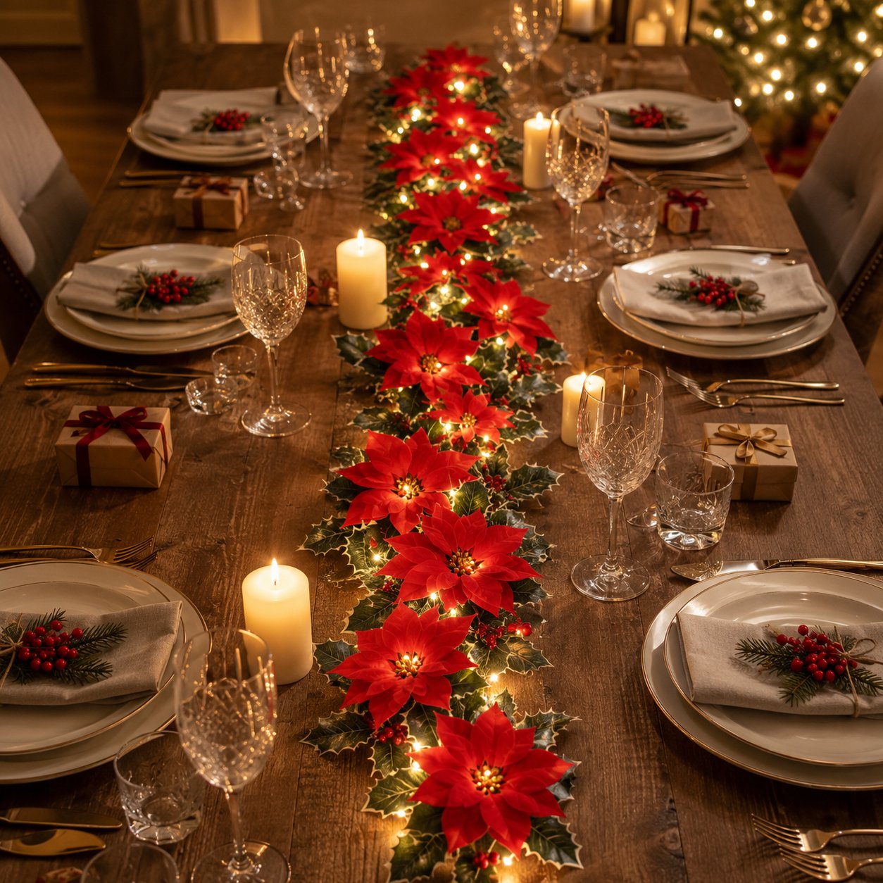 Poinsettia Garland Lights