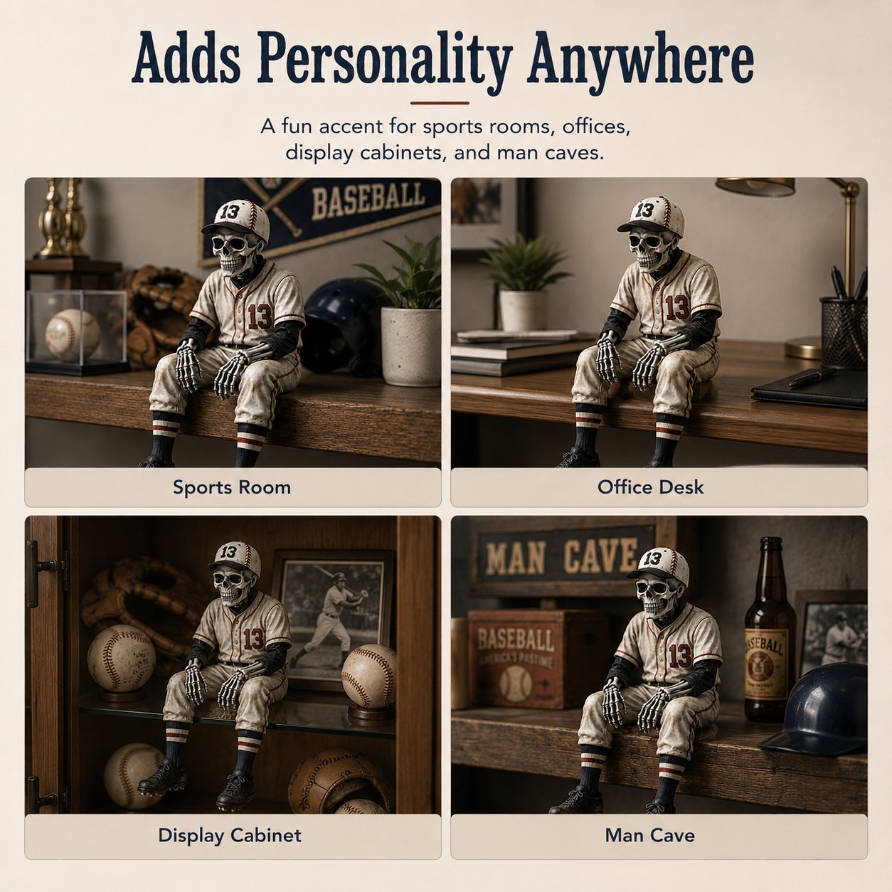 ⚾ Baseball Skeleton Shelf Sitter – He Stayed in the Game a Little Too Long 💀
