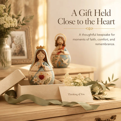 ✨ Divine Grace Collection: Hand-Painted Sacred Heart Jesus & Blessed Mary Keepsake Box