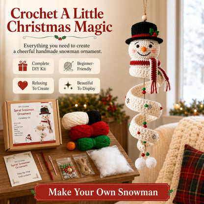🔥 Limited Time Sale 49% OFF – ☃️ Crochet Snowman Spiral Ornament DIY Kit | Complete Beginner-Friendly Set with Soft Yarn, Crochet Hook, Festive Beads, Snowflakes & Step-by-Step Guide 🧶🎄✨