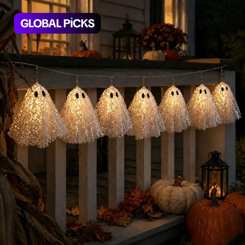10pcs Halloween Ghost String Lights, Atmospheric Glitter Ghost LED Lights, Battery Operated