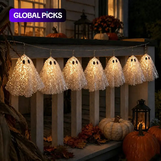 10pcs Halloween Ghost String Lights, Atmospheric Glitter Ghost LED Lights, Battery Operated