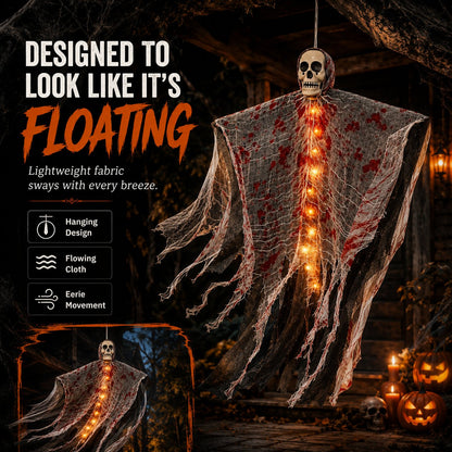 🩸Light-Up Bloody Hanging Ghost – 💀Creepy Skeleton Halloween Porch & Haunted House Decor