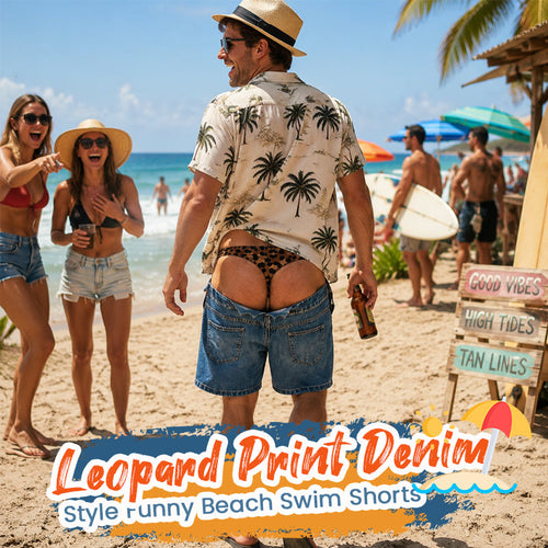 🐆 Bold Leopard‑Pattern Novelty Summer Swim Trunks