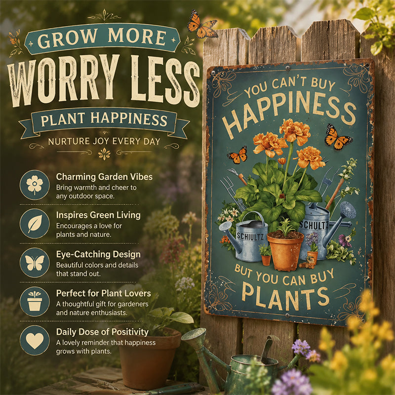 Vintage "You Can't Buy Happiness But You Can Buy Plants" Garden Metal Sign