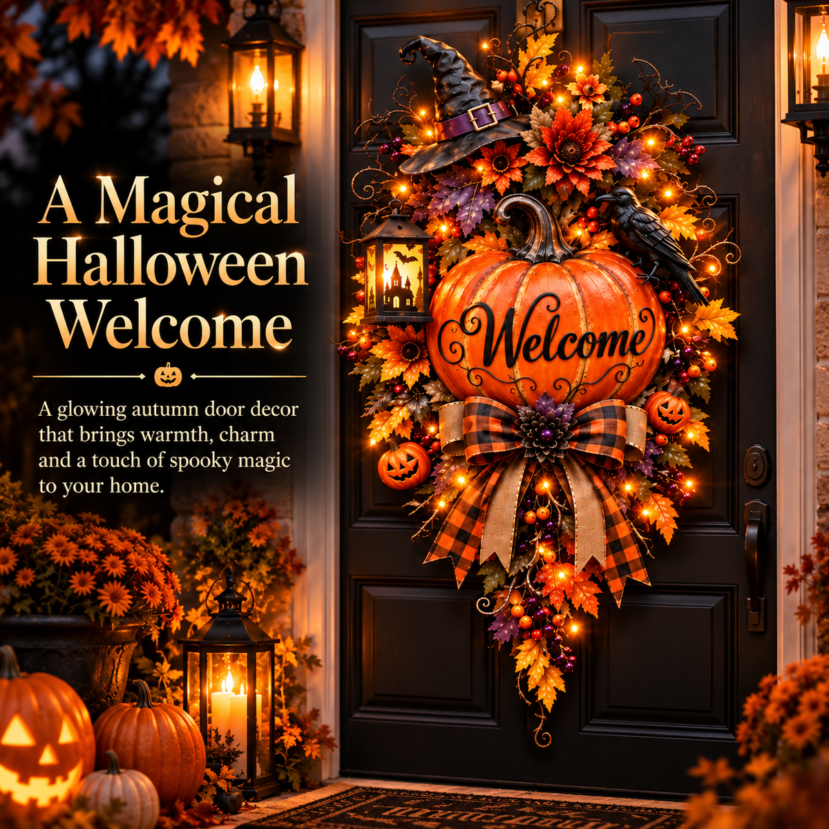 🎃 Lighted Halloween Pumpkin Welcome Door Swag™