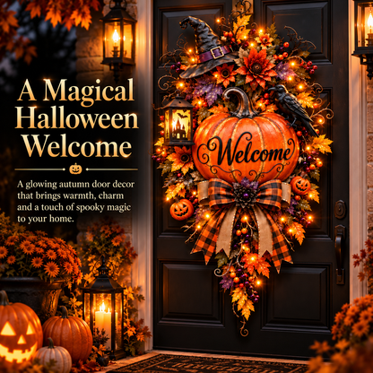 🎃 Lighted Halloween Pumpkin Welcome Door Swag™