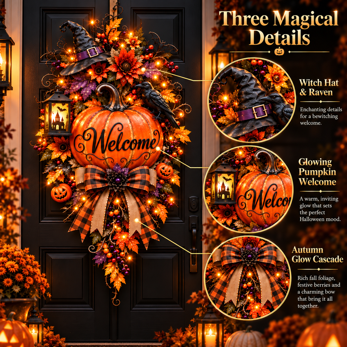 🎃 Lighted Halloween Pumpkin Welcome Door Swag™