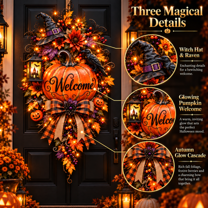 🎃 Lighted Halloween Pumpkin Welcome Door Swag™