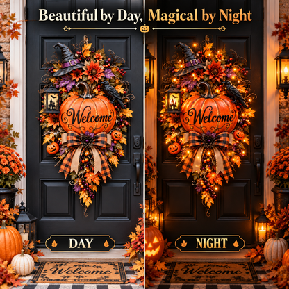 🎃 Lighted Halloween Pumpkin Welcome Door Swag™