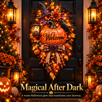🎃 Lighted Halloween Pumpkin Welcome Door Swag™
