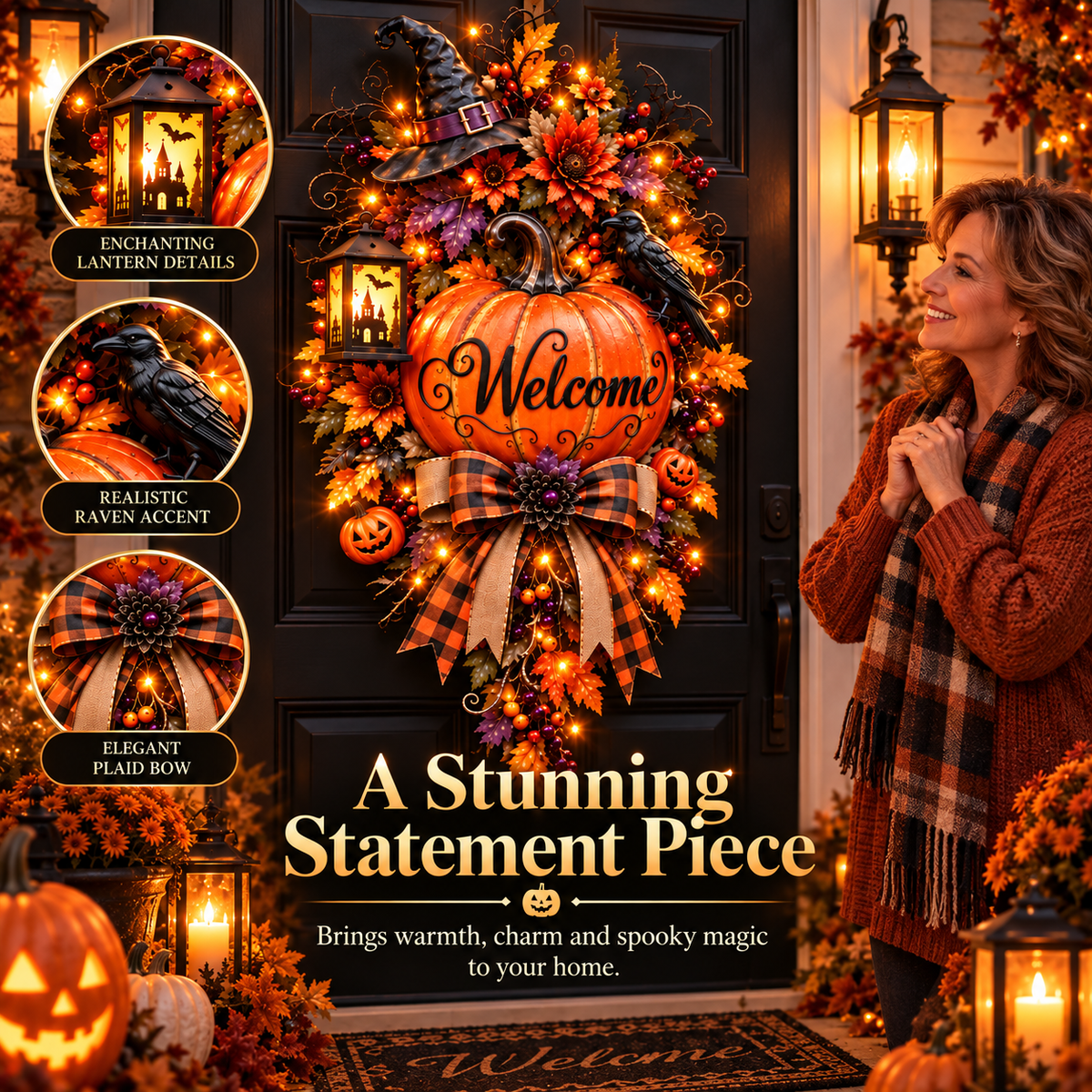 🎃 Lighted Halloween Pumpkin Welcome Door Swag™