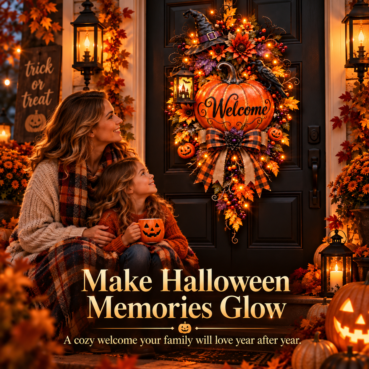 🎃 Lighted Halloween Pumpkin Welcome Door Swag™